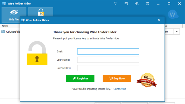 Wise Folder Hider for Windows 10 Screenshot 3