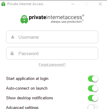 Private Internet Access for Windows 10 Screenshot 1
