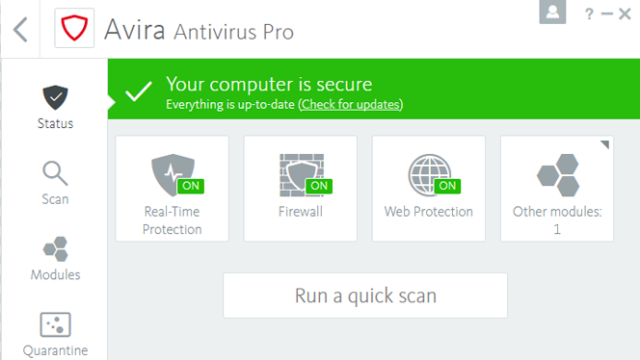 Avira Antivirus Pro for Windows 10 Screenshot 1