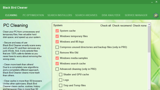 Black Bird Cleaner for Windows 10 Screenshot 1
