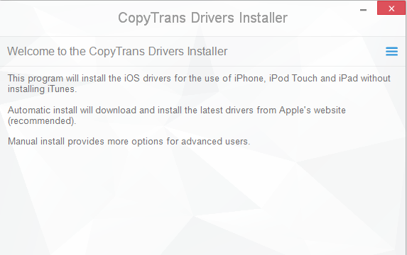 CopyTrans Drivers Installer for Windows 10 Screenshot 1