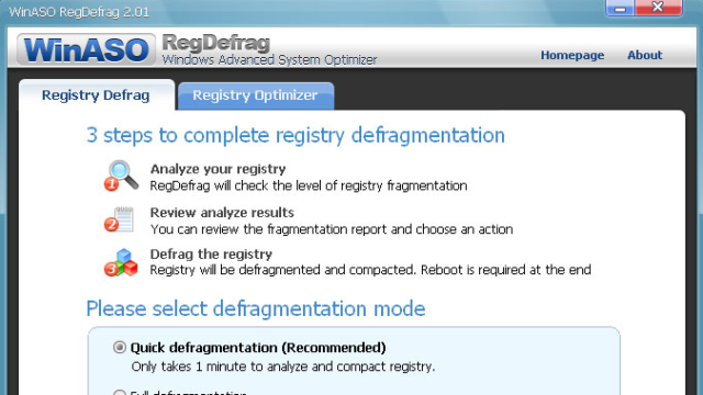 WinASO RegDefrag for Windows 11, 10 Screenshot 1