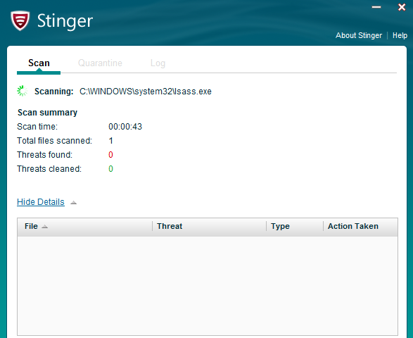 McAfee Stinger Screenshot 1