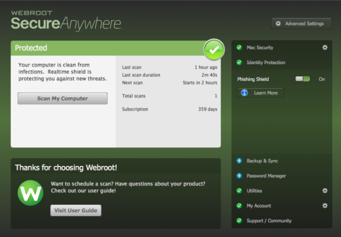 Webroot SecureAnywhere Antivirus Screenshot