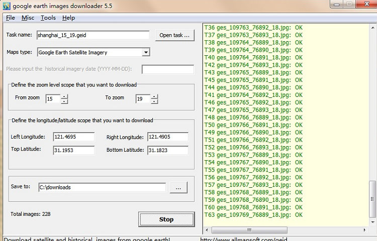 goolge earth images downloader Screenshot 1