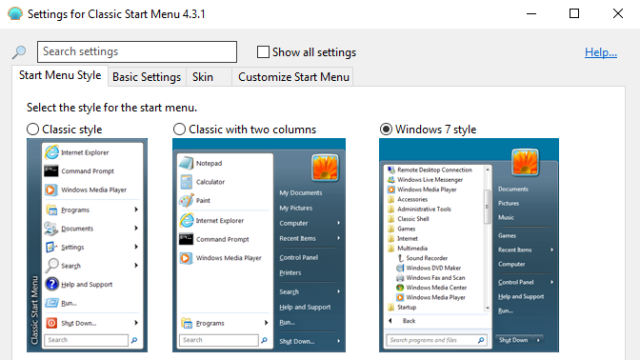 Classic Shell for Windows 10 Screenshot 1