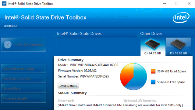 Intel SSD Toolbox for Windows 10 Screenshot 1