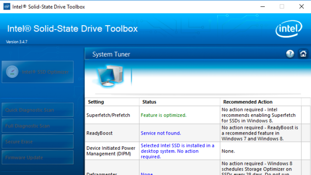 Intel SSD Toolbox for Windows 10 Screenshot 2