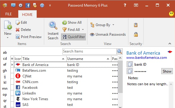 Password Memory for Windows 10 Screenshot 1