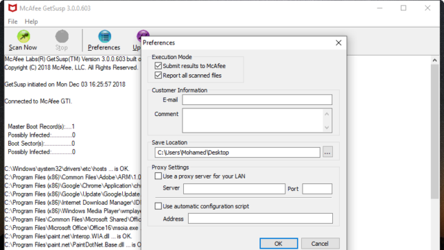 McAfee GetSusp for Windows 10 Screenshot 2