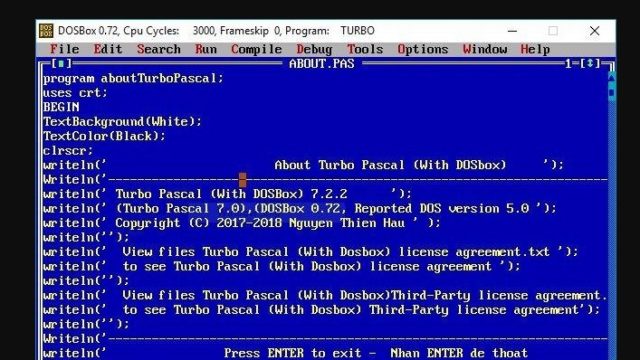 Turbo Pascal (With DOSBox) for Windows 10 Screenshot 1