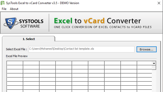 SysTools Excel to vCard Converter for Windows 11, 10 Screenshot 1