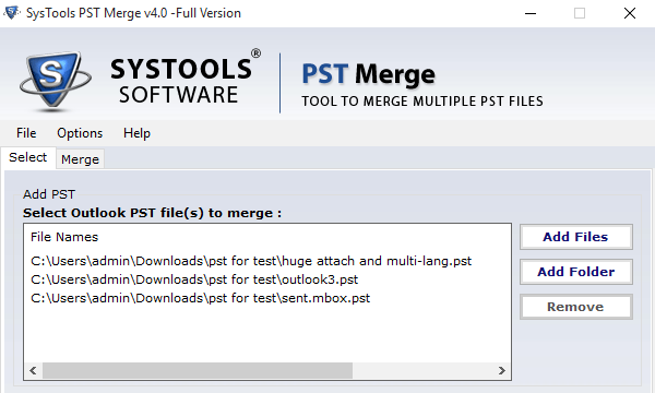 SysTools PST Merge Tool for Windows 10 Screenshot 2
