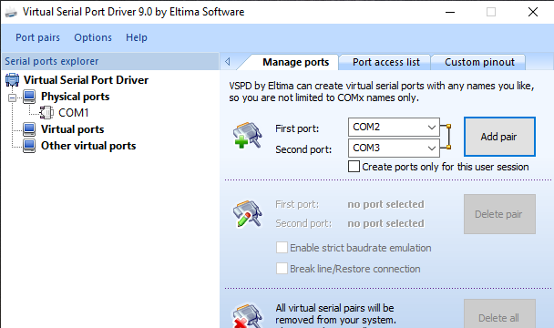 Virtual Serial Port Driver for Windows 10 Screenshot 1